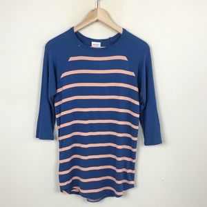 LuLaRoe Baseball Randy Tee Blue Orange Stripes